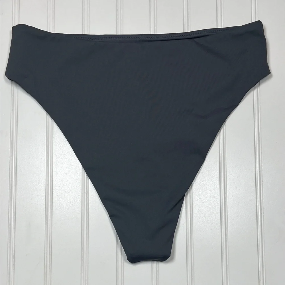 SKIMS Recycled Swim Mid Waist Bikini Bottoms color Gunmetal sz L NWT
